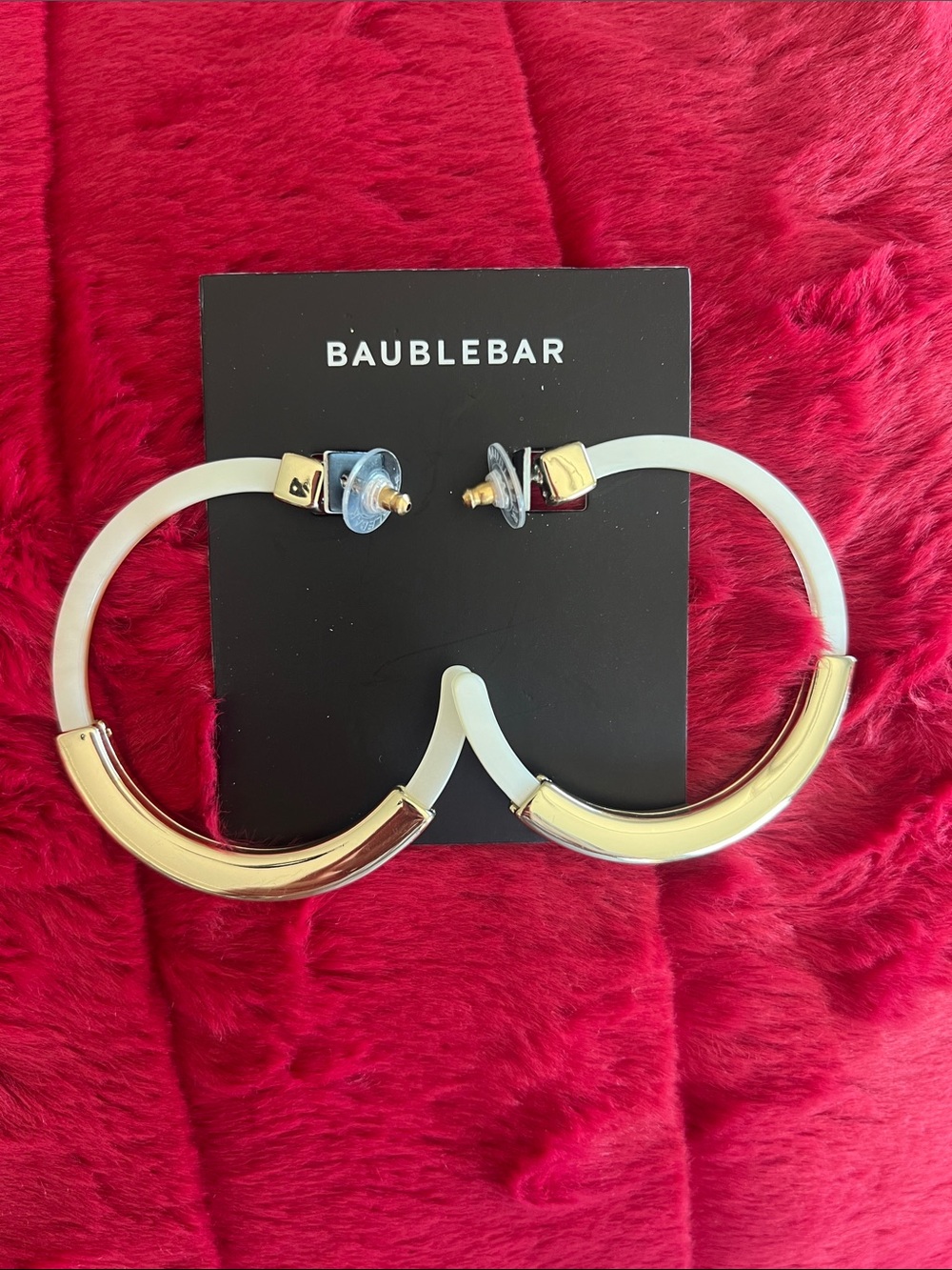 BaubleBar Tassiana Resin Hoop Earrings - Ivory and Gold